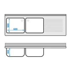 Spülmaschinen Spültisch - 2000x700mm - Mit 2 Becken Links -Berühmter Küchengeräte Laden STK207SBL2 drawing 0843