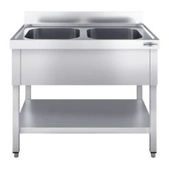 Spültisch PREMIUM - 1200x600mm - Mit Grundboden & 2 Becken Mittig -Berühmter Küchengeräte Laden STR127BsM2 1 3ccf