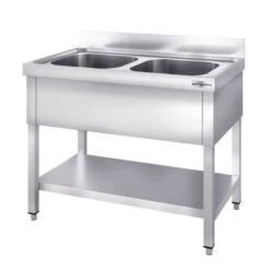 Spültisch PREMIUM - 1200x600mm - Mit Grundboden & 2 Becken Mittig -Berühmter Küchengeräte Laden STR127BsM2 2 f82e