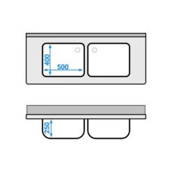 Spültisch PREMIUM - 1400x600mm - Mit Grundboden & 2 Becken Mittig -Berühmter Küchengeräte Laden STR146BM2 drawing c5b8