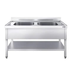 Spültisch PREMIUM - 1400x600mm - Mit Grundboden & 2 Becken Mittig -Berühmter Küchengeräte Laden STR146BMa2 1 f665