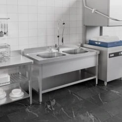 Spültisch PREMIUM - 1400x600mm - Mit Grundboden & 2 Becken Mittig -Berühmter Küchengeräte Laden STR146BaM2 image dee4