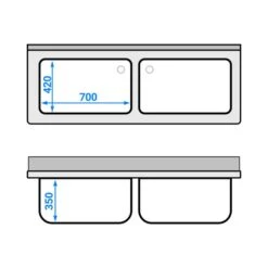Topfspültisch - 1600x600mm - Mit Grundboden & 2 Becken -Berühmter Küchengeräte Laden STR166T2 drawing 1782