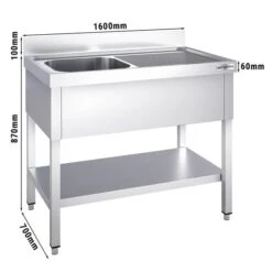 Spültisch PREMIUM - 1600x700mm - Mit Grundboden & 1 Becken Links