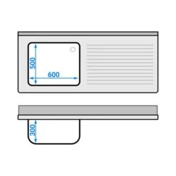 Spültisch PREMIUM - 1600x700mm - Mit Grundboden & 1 Becken Links -Berühmter Küchengeräte Laden STR167BL1 drawing e4cb