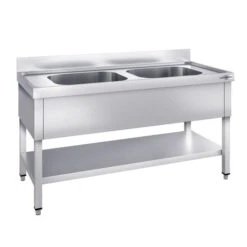 Spültisch PREMIUM - 1600x700mm - Mit Grundboden & 2 Becken Mittig -Berühmter Küchengeräte Laden STR167BM2 2 6c55