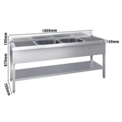 Spültisch PREMIUM - 1800x700mm - Mit Grundboden & 2 Becken Mittig