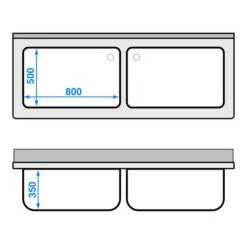 Topf - Spültisch Mit Grundboden - 1800x700mm - 2 Becken - B800xT500xH350mm -Berühmter Küchengeräte Laden STR187T2 drawing 33a0 2
