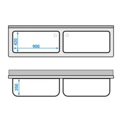 Topfspültisch - 2000x600mm - Mit Grundboden & 2 Becken -Berühmter Küchengeräte Laden STR206T2 drawing 057a