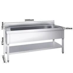 Topfspültisch - 2000x700mm - Mit Grundboden & 1 Becken