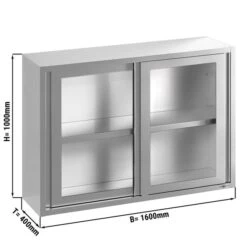 Edelstahl Wandhängeschrank - 1600x400mm - Mit Glasschiebetür - 1000mm Hoch