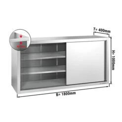 Edelstahl Wandhängeschrank PREMIUM 1,8 M - Mit Schiebetür - 1,0 M Hoch