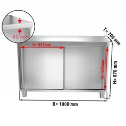 Edelstahl Arbeitsschrank PREMIUM - 1000x700mm - Mit Schiebetür Ohne Aufkantung -Berühmter Küchengeräte Laden ask107 masse2 e4d0 1