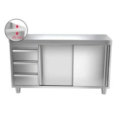 Edelstahl Arbeitsschrank PREMIUM - 1400x700mm - Mit 3 Schubladen Links Ohne Aufkantung -Berühmter Küchengeräte Laden ask146 l icon 2783