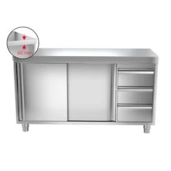 Edelstahl Arbeitsschrank PREMIUM - 1400x600mm - Mit 3 Schubladen Rechts Ohne Aufkantung -Berühmter Küchengeräte Laden ask147 r icon c024