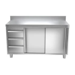 Edelstahl Arbeitsschrank PREMIUM - 1400x600mm - Mit 3 Schubladen Links & Aufkantung -Berühmter Küchengeräte Laden ask147a l 365d