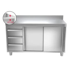 Edelstahl Arbeitsschrank PREMIUM - 1400x600mm - Mit 3 Schubladen Links & Aufkantung -Berühmter Küchengeräte Laden ask147a l icon 3458