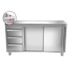 Edelstahl Arbeitsschrank PREMIUM - 1600x700mm - Mit 3 Schubladen Links Ohne Aufkantung -Berühmter Küchengeräte Laden ask166 l icon 8ebf