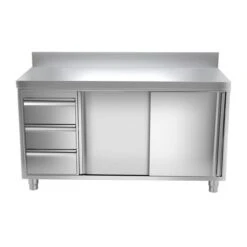 Edelstahl Arbeitsschrank PREMIUM - 1600x600mm - Mit 3 Schubladen Links & Aufkantung -Berühmter Küchengeräte Laden ask167a l 4c55