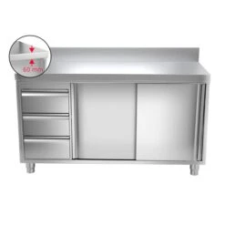 Edelstahl Arbeitsschrank PREMIUM - 1600x600mm - Mit 3 Schubladen Links & Aufkantung -Berühmter Küchengeräte Laden ask167a l icon 21e9