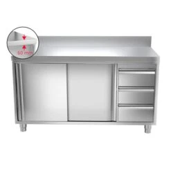 Edelstahl Arbeitsschrank PREMIUM - 1600x600mm - Mit 3 Schubladen Rechts & Aufkantung -Berühmter Küchengeräte Laden ask167a r icon 85a3