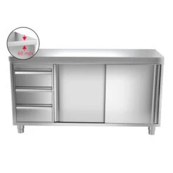 Edelstahl Arbeitsschrank PREMIUM - 1800x700mm - Mit 3 Schubladen Links Ohne Aufkantung -Berühmter Küchengeräte Laden ask186 l icon a253