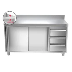 Edelstahl Arbeitsschrank PREMIUM - 1800x600mm - Mit 3 Schubladen Rechts & Aufkantung -Berühmter Küchengeräte Laden ask187a r icon dd68