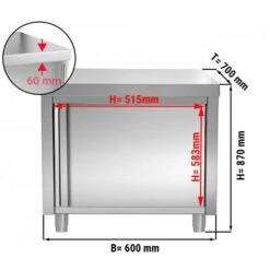 Edelstahl Arbeitsschrank PREMIUM - 600x700mm - Mit Flügeltür Ohne Aufkantung -Berühmter Küchengeräte Laden ask67 masseneu 7800