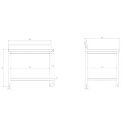 Edelstahl Arbeitstisch PREMIUM - 1200x800mm - Mit Grundboden & Aufkantung -Berühmter Küchengeräte Laden atk128a zeichnung 1841