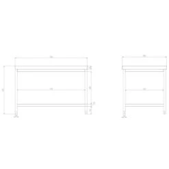 Edelstahl Arbeitstisch PREMIUM - 1500x800mm - Mit Grundboden Ohne Aufkantung -Berühmter Küchengeräte Laden atk158 zeichnung 897d