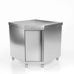 Edelstahl Eckarbeitsschrank PREMIUM Mit Flügeltür Ohne Aufkantung 1000x700mm -Berühmter Küchengeräte Laden esk107 geschlossen neu 1954 1