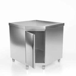 Edelstahl Eckarbeitsschrank PREMIUM Mit Flügeltür Ohne Aufkantung 1150x800mm -Berühmter Küchengeräte Laden esk107 offen neu 6e19 2