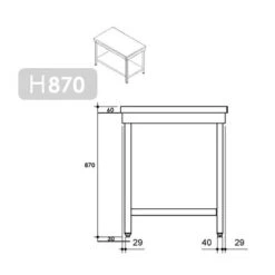 Edelstahl Arbeitstisch PREMIUM - 1600x600mm - Mit Grundboden Ohne Aufkantung -Berühmter Küchengeräte Laden stainless steel worktable without backsplash drawing 1 a1da