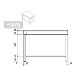 Edelstahl Arbeitstisch PREMIUM - 1600x600mm - Mit Grundboden Ohne Aufkantung -Berühmter Küchengeräte Laden stainless steel worktable without backsplash drawing 2 f75a